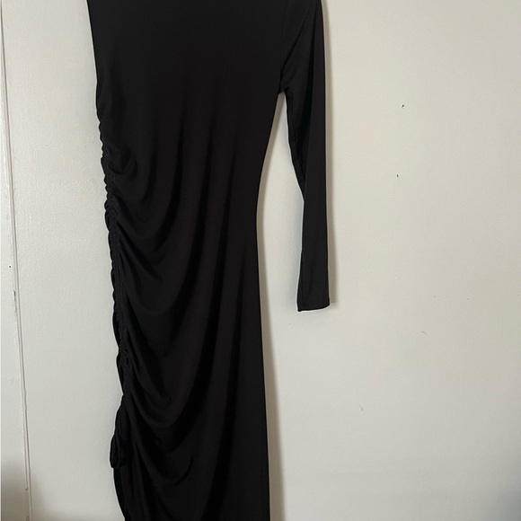 Zara Black Asymmetrical Ruched Bodycon Dress - Picture 3 of 5